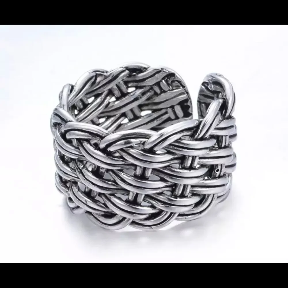 ‎925SS Trendy BASKETWEAVE Adjustable Ring